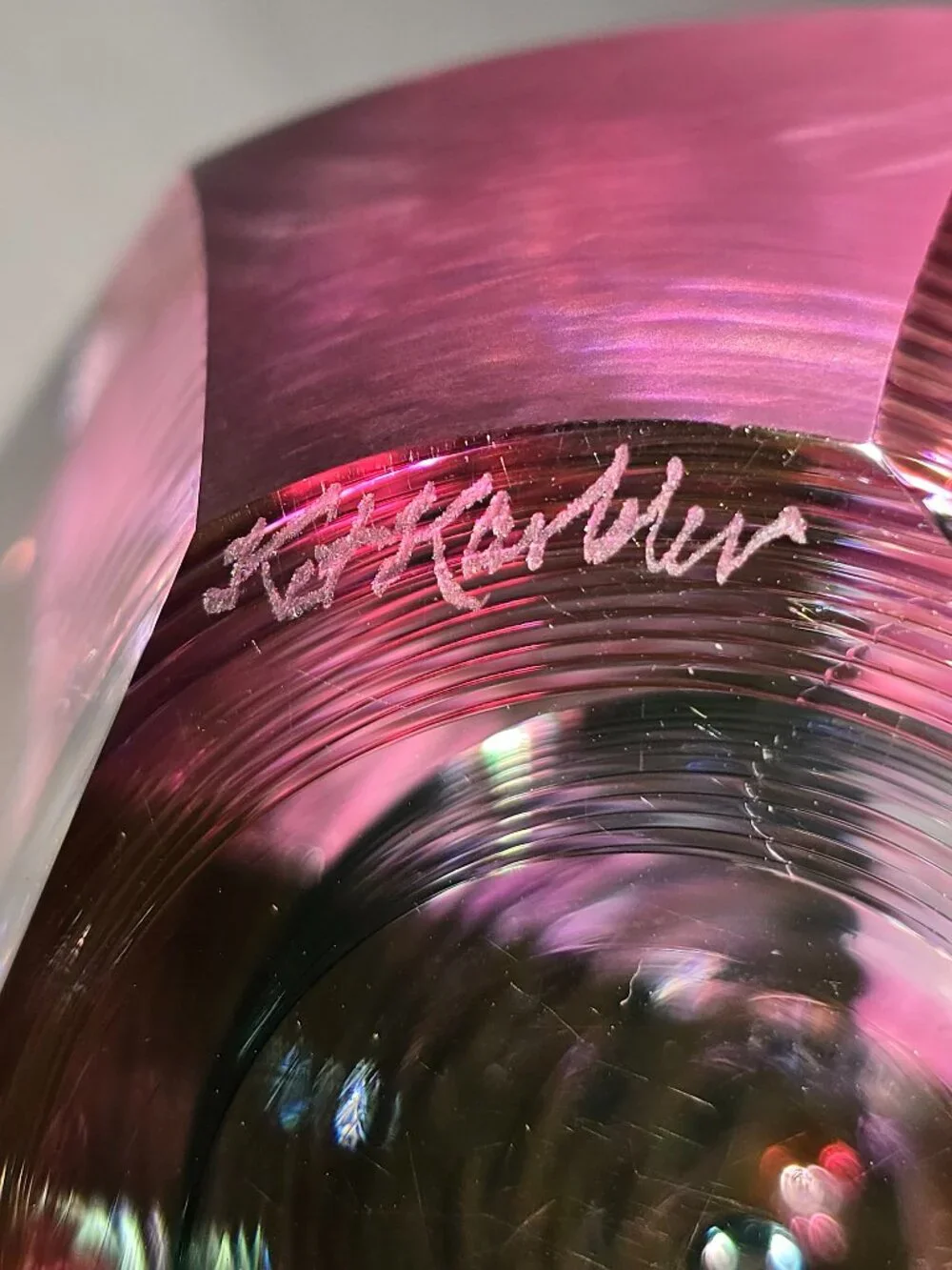 Kit Karbler & Michael David Signed Faceted Paperweight Art Glass Optic Geometric - Picture 10 of 16